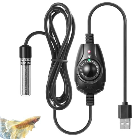PYPABL 10W Super Mini USB Aquarium Heater, Small Adjustable Heater for Small Fish Tank 1-10L, with External Controller, Betta Heater for Fish Bowls