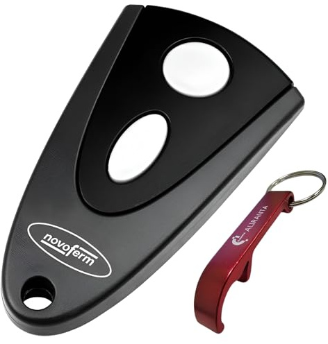 Novoferm Micro Novotron 512 Émetteur manuel 2 canaux pour porte de garage Code changeant KeeLoq 433 MHz Avec porte-clés et décapsuleur en aluminium