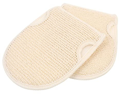 Guante Exfoliante Corporal 2 Piezas Algodón y Lino Beige | Doble Cara, Cómodo al Uso, para Baño, Formato Guante, Acabado en Tono Beige