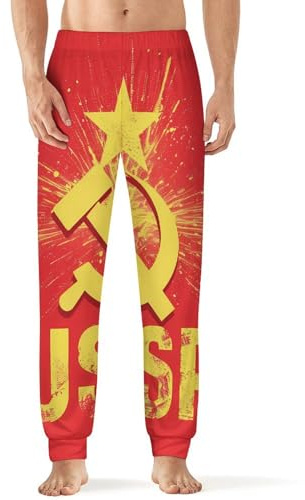 Pantalones de pijama para hombre, diseño de hoz y martillo de estrella roja de la URSS, pantalones de pijama suaves y largos, pantalones elásticos para dormir
