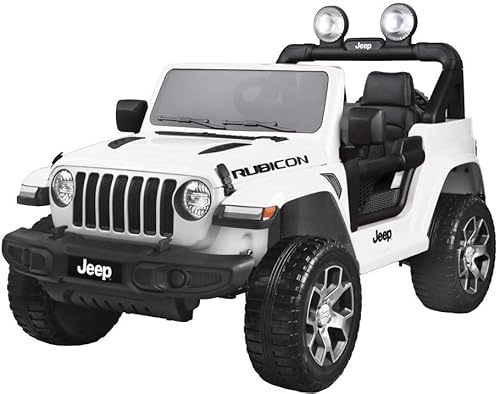 Playhouse Lizenz Jeep Wrangler® Rubicon Off Road 4x4-180W, Lizenz, Ledersitz, 4 Stoßdämpfer, Eva Räder, 12V 14ah, Fernbedienung,Kinder Elektroauto, Kinderauto Kinderfahrzeug (Weiß)