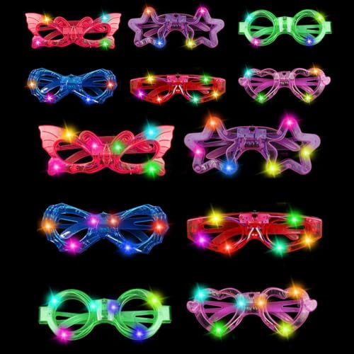 Lunriwis 12 Stück LED Brillen für Party 6 Formen 6 LED leuchtende Party Brillen Kinder Brillen Karneval Party Gadgets Geburtstag Halloween Weihnachten Neujahr Party