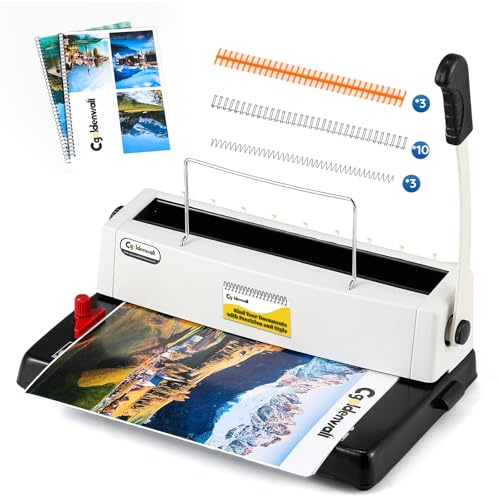 CGOLDENWALL Bindegerät Spiralbindung Metall, 34-Loch, Stanzt 15 Blätter (70g), Bindet 150 Blätter(70g), 3:1 Steigung, Bindemaschine mit Starter-Kit, Spiralbindegerät für Büro und Schule Dokume, A4