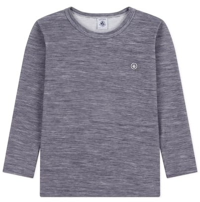 Petit Bateau Maglietta da Bambino in Lana e Cotone a Maniche Lunghe a Righe, Sera/Marshmallow, 4 Anni