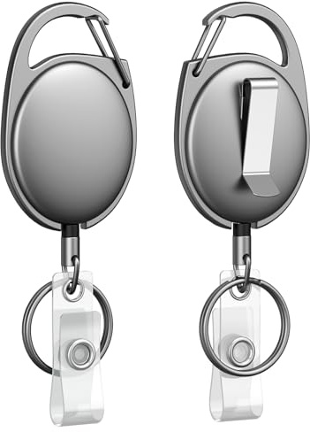 Uniclife 2 Pcs Metallische Schlüsselanhänger Ausziehbar Ausweishalter Ausziehbar Schlüsselanhänger Schlüsselband Vollmetallgehäuse Edelstahl Spiralfeder 55cm Nylon-Seil Karabiner & Schlüsselring