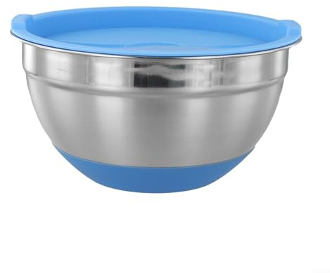 Hasaller Insalatiera innovativa da cucina essenziale in acciaio inox con coperchio inferiore antiscivolo (20 cm)