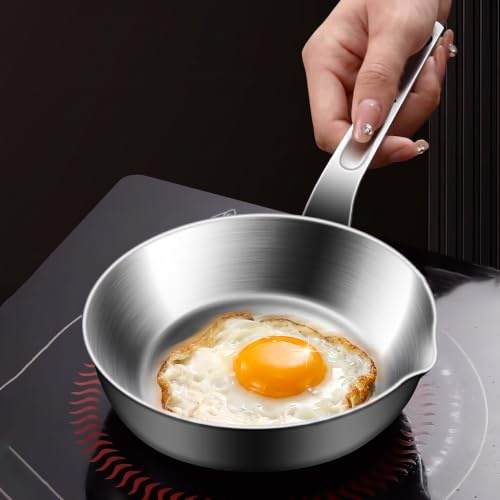 Edelstahl Eierpfanne Induktion, kleine Bratpfanne mit Ausgießer 13-17cm, Mini Pfanne für Sauce, Küchenkochgeschirr, Antihaftbeschichtung, geeignet für Herd, Elektro, Gas, Backofen(S)