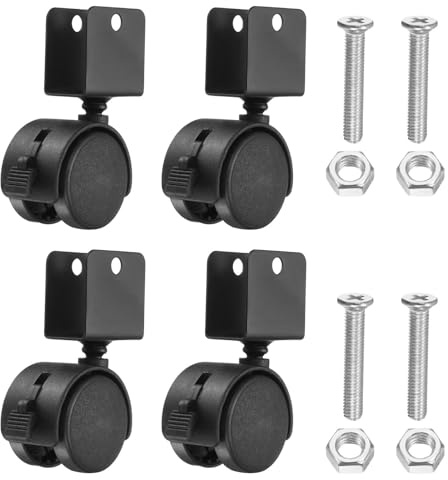 PATIKIL 1.5 Swivel Caster with 0.79 U Bracket, 4 Pack 360° Rotation Nylon Swivel No Noise Wheel with Brake Locking Caster for Furniture Legs Black