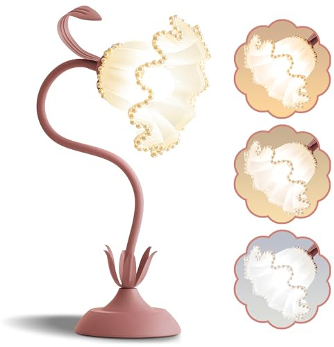 Blume Tischlampe,LED Leselampe Nachttischlampe,Vintage Blume Tischlampen,3 Farbmodi Lilien Nachttisch Nachtlicht,Geeignet für Wohnzimmer Schlafzimmer Zimmerbeleuchtung Tischlampen Wohnkultur (Rosa)