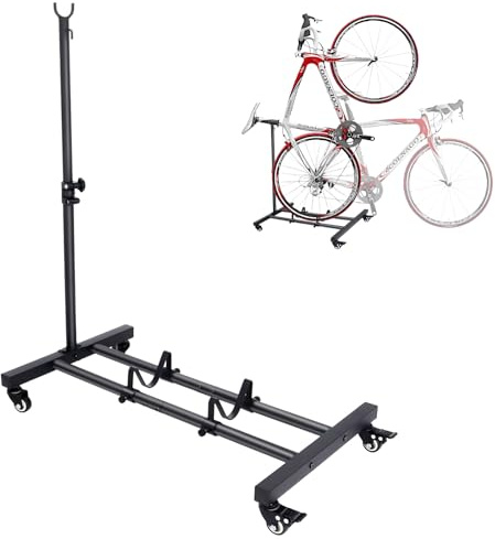 Support Vélo Sol Vertical – Support Vélo Autoportant avec Roulettes, Hauteur Réglable, 50 kg, Compatible VTT & Vélo de Route, Pour Pneus jusqu’à 4 Pouces, Rangement Garage Gain de Place
