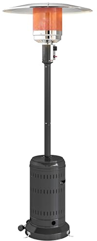 Outsunny Chauffage exterieur terrasse, parasol chauffant gaz portable 11 KW niveaux de chauffe réglable avec protection anti-basculement et roulettes pour jardin, surface chauffable 7 m², noir