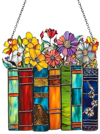 Acrylic Floral Book Ornament, Stained Book Glass Decoration, Suncatcher Effect Stained Glass Window Hanging, Book Lovers Gifts, Christmas Ornaments & Hanging Vintage Decor