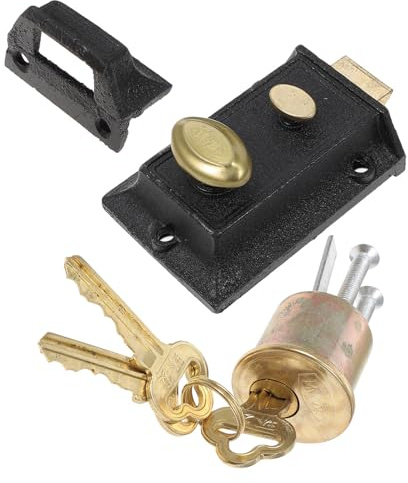 Alipis Verrou de Porte Vintage à Ressort Double Sécurité en Cuivre, Serrure Ancienne pour Porte Bois 35-55 Mm, Antivol pour Maison, École et Usine, Installation Extérieure,