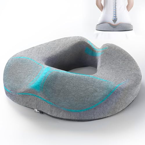 SI SEN Hemorrojder sittkudde, munkform minnesskum sittdyna med avtagbart överdrag, ergonomisk svanskot trycklindringskudde för kontorsstol, rullstol och bilstol (grå)