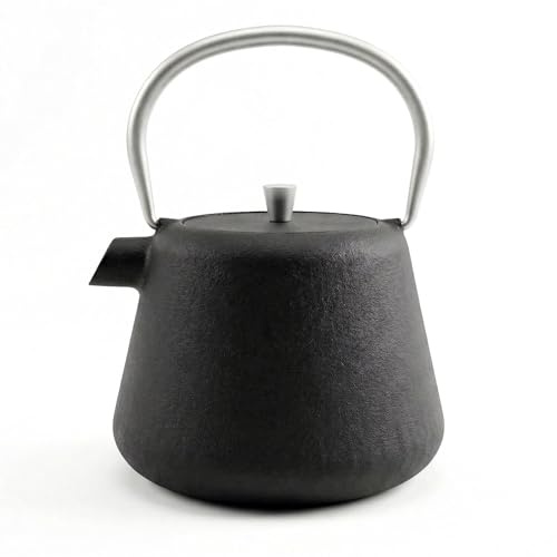 GEEZY Cast Iron Teapot with Infuser 1L - Premium Loose Leaf Brewer with Enamel Interior, Stainless Steel Strainer, Modern Black Design - for Everyday Brewing, Serving 4 to 6 Cups, Tea Enthusiasts
