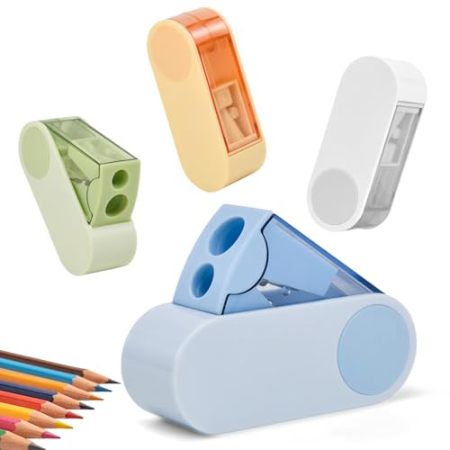 YAOZUP Set de 4 Sacapuntas con Recipiente – Sacapuntas de Doble Agujero para Lápices Gruesos y Finos, Sacapuntas Manuales con Depósito, Multicolor para Escuela, Oficina y Hogar