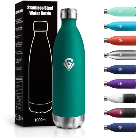 Thermosflasche1L, Trinkflasche Kohlensäure Geeignet, Thermosflasche Auslaufsicher, Isolierflasche BPA-Frei, Wasserflasche für Schule, Fitness, Gym, Erwachsene, Büro, Sprudel, Camping