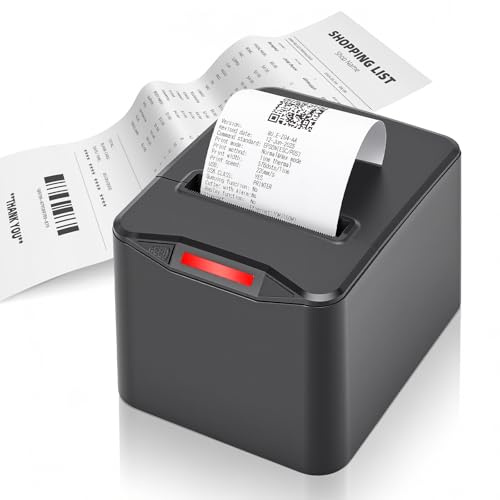 Bondrucker 80mm Thermodrucker, Belegdrucker mit USB & Ethernet (LAN), 220mm/s Hoher Geschwindigkeit, Automatischer Schneider, Quittungsdrucker für Kasse, Gastronomie, Kompatibel mit Mac/Windows/Linux