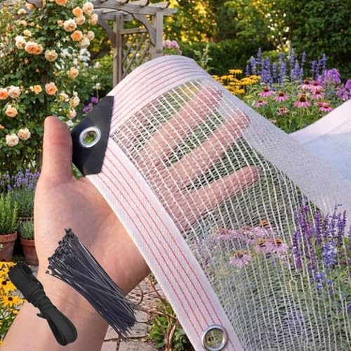 Rete Antigrandine per Orto Con Occhielli, Telo Ombreggiante Esterno Bianca Rettangolare 50% Uv 3x3 4x4 5x5, Vela Ombreggiante HDPE Traspirante Impermeabile Serra Balcone Giardino(6x5m)