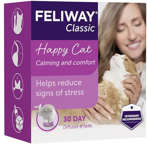 FELIWAY Classic 30 Day Cat Calming Plug In Pheromone Diffuser Starter Kit, 48ml - Helps Solve Common Signs of Stress in Cats & Kittens, Veterinary Recommended, Clinically Proven