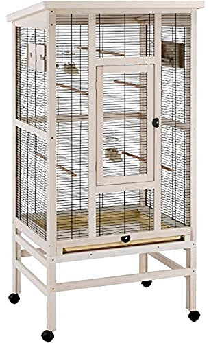 Ferplast Voliere, Kanarienvögel Käfig Wellensittiche vogelvoliere FSC-Holz, inkl Räder und Vogelzubehör, 77 x 62 x h 159 cm.