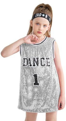 LOLANTA Vestito da Canotta Senza Maniche con Scollo a Barchetta Scintillante Hip Hop Dancewear, Argento, 10-11 Anni, 150
