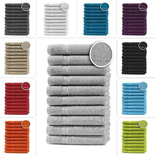 one-home 10er Set Gästetücher Handtücher Duschtücher Badetücher Frottee 100% Baumwolle, Präzise Farbe:Silber, Produktart:Gästetücher 30x50 cm