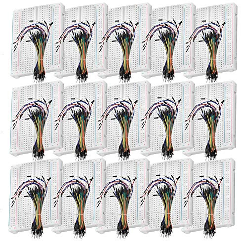 AZDelivery MB-102 Breadboard Kit (15 Set) - 400 Tie Point Mini Breadboard + 65 PCS Multi-Colored M2M Jumper Wires - Compatible with Arduino, Raspberry Pi