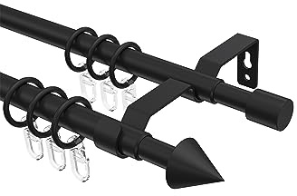 INTERDECO Gardinenstange ausziehbar 16/13 mm 2-läufig, moderne Teleskop-Vorhangstange aus Metall und Kunststoff, Schwarz, zur Wandmontage, Typ 12163121, 130-240 cm