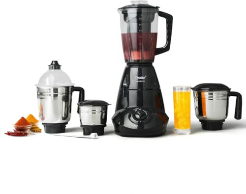 Prestige Iris 750 Watt 4 Jar Mixer Grinder | 3 barattoli multiuso in acciaio inox e 1 barattolo spremiagrumi | Nero | 750W