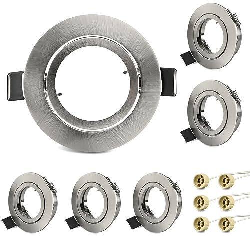 OPPER LED Recessed Spotlights, GU10 Swivelling LED Recessed Light in Brushed Stainless Steel Look, Mounting Frame for LED/Halogen Bulbs, Includes GU10 Socket, Round