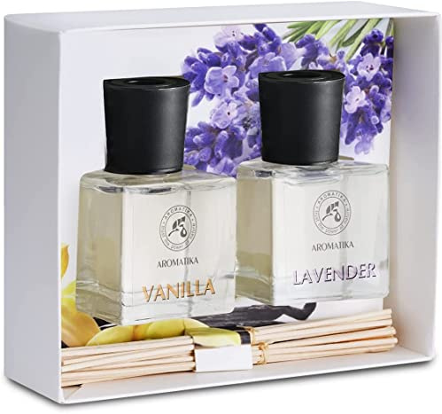 Set de Varillas Perfumadas con Difusor Vanille 50ml y Difusor Lavanda 50ml - Difusores de Aromas - Ambientador de Varillas de Rattan - Fragancia Habitación