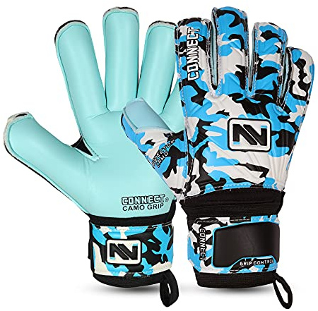 CONNECT Torwarthandschuhe für Kinder, Jugendliche und Erwachsene mit Fingerauflage, Fußballhandschuhe für Jungen Mädchen und Junioren, Fußballhandschuhe für Training und Spiel (Cyan, 6)