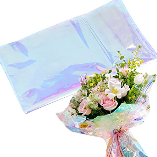 Cellophane Wrap, 10 Pcs Rainbow Iridescent Film Cellophane Wrap Paper,19.7x23.6 Florist Wrapping Cellophane for DIY Wrapping or Basket Filling Decoration Supplies (Folded)