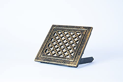SEZAM Grille de ventilation en fonte 15,7 x 2,3 x 15,7 cm, pour poêles en faïence, poêles à bois & cheminées - grille d'air chaud- grille d'aérationpour poêle, vieil or peint
