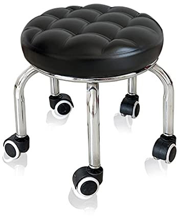 YNGJUENCP Moderne Runde Rollhocker, Pu-Leder-runder Hocker Mit Rollen, Spa-Zeichnung Salon Tattoo-arbeitsmassage-hocker-arbeitsstuhl Klein (schwarz/Rot Braun)(Color:01)