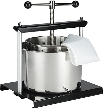 Melko Fruchtpresse Obstpresse 5 L Entsafter Edelstahl Beerenpresse Weinpresse Saftpresse inkl. Presstuch und Auslaufrohr