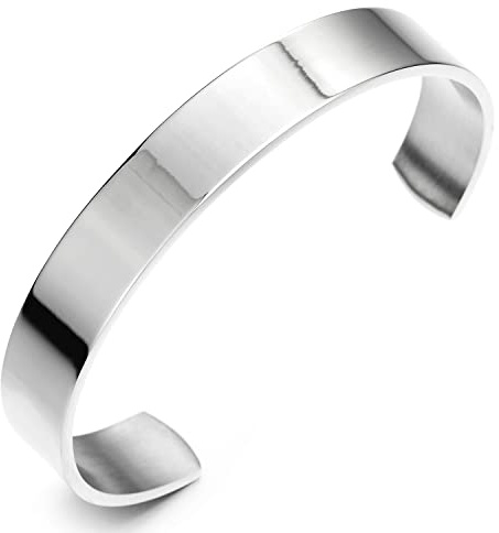 COOLSTEELANDBEYOND 19CM Clásico Ajustable Pulsera de Hombre Mujer, Brazalete de Acero Inoxidable, Color Plata, Pulido
