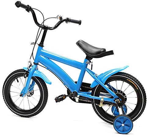 Futchoy 14 Zoll Kinderfahrrad - Kinderrad mit Stützräder ab 3-6 Jahre - Fahrrad Kinder Lenkrad und Sattel höhenverstellbar - Jungen & Mädchen - Kettenschutz - Laufrad (Blau)