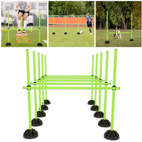 Froadp Sports D'agilité Set Obstacles de Poteau de Saut pour Enfants ou Chiens Réglables en Hauteur Multifonctionnels Jeux de Haies pour Le Dribble au Basketball et au Football (Vert+Noir, Lots de 6)