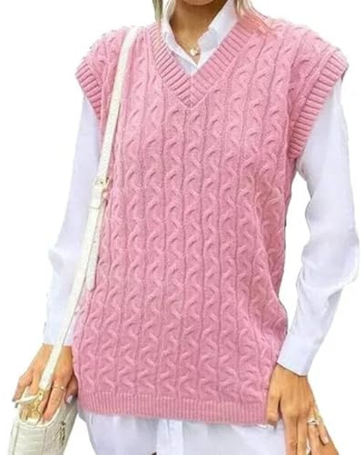 Women's Diamond Print Knitted Vest Tank Top V Neck Sleeveless Pullover Jumper Acrylic Sweater Vest Size Baby Pink 12-14