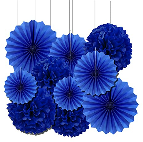 Vsosfiza Hängender Dekoration - Blaues Seidenpapier Pompons und Fächer für Hochzeit, Geburtstag, Party (10 Stück)