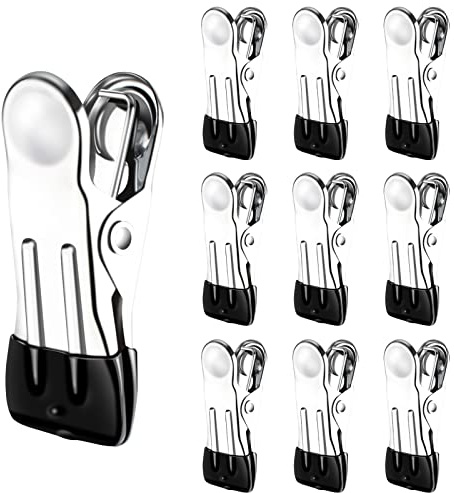 TamBee Clothes Pegs For Washing Line Pegs Stainless Steel Laundry Pegs Clothes Pins Clips Strong Metal Clothes Pegs Storm Pegs for Clothes Jeans Socks Towel Photos, Pack of 10(Black)