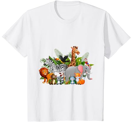 Enfant Enfants Animaux Zoo Girafe Zèbre Lion Éléphant Hippopotame S T-Shirt