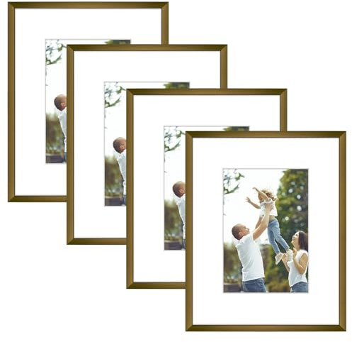 Golden State Art - 8x10 Metal Picture Frames with Mat for 5x7 Photo - Set of 4-8 x 10 Aluminum Photo Frame with Real Glass - Wall Decor or Tabletop Display - Vintage Bronze