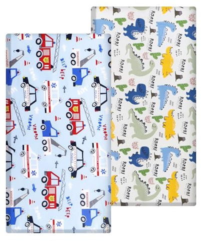 Baby Spannbettlaken für Kinderbett 140x70 cm 100% weiche Baumwolle Matratzenschoner Jersey (Dinosaurier,Autos)