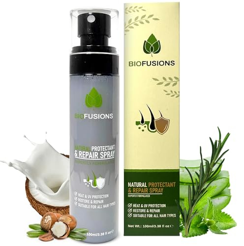 BIOFUSIONS Rosemary Heat Protection Spray for Hair, up to 230 °C – Advanced Detangling and Hair Repair Treatment, Coconut & Argan Oil Heat Defence Spray, Nourishing Hair Care, 100 mL