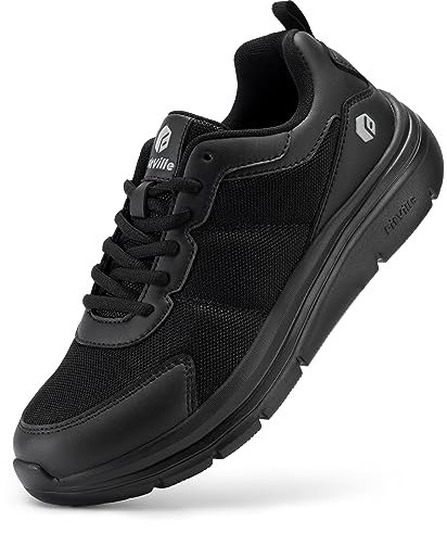FitVille Extra Weit Walkingschuhe Herren Leicht Freizeitschuhe Stoßdämpfung Rückprall Fitnessschuhe Atmungsaktiv Gym Flexibel Biegsam Schwarz 50 EU X-Weit