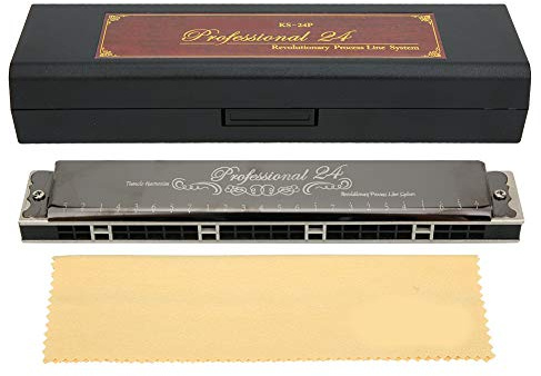 Harmonica, 24‑Hole Harmonica F Key Harmonica Professional Mouthorgan Musical Instrument Chromatic Harmonica for Adults, Professionals, Beginners(Black F Key)