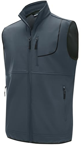 WILLIT Väst herr löparväst fleeceväst utomhus quiltad väst arbete vattentät softshell ärmlös fleecejacka med fickor dragkedja, GRÅ, XXL